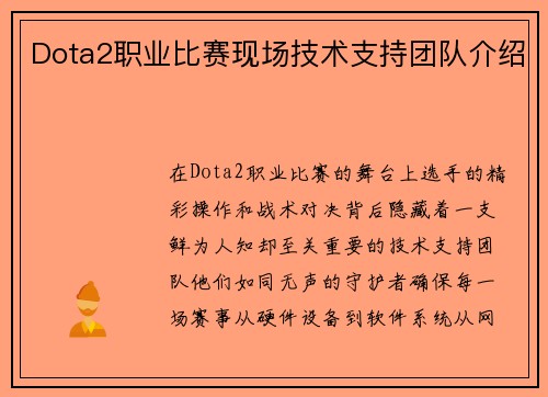 Dota2职业比赛现场技术支持团队介绍