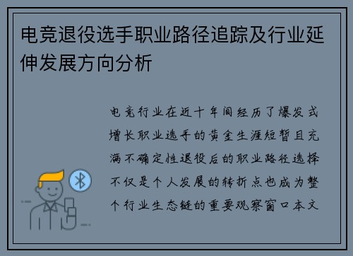 电竞退役选手职业路径追踪及行业延伸发展方向分析